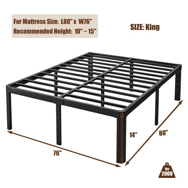King size Heavy Duty Metal Bed Frame with Round Edge Legs - Headboard Compatible-4
