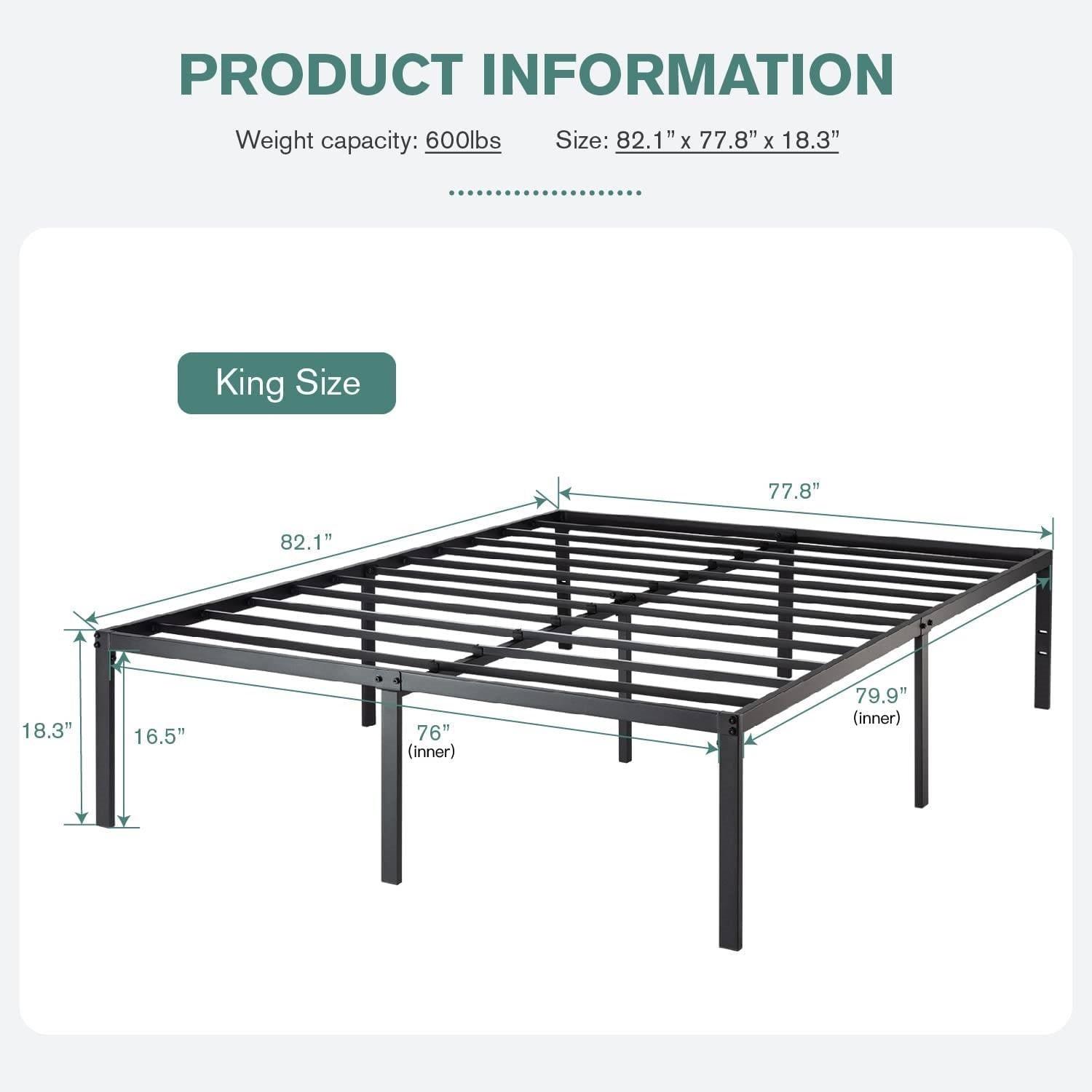 King 18-inch Metal Platform Bed Frame with Under-Bed Storage Space - PRHOMZ
