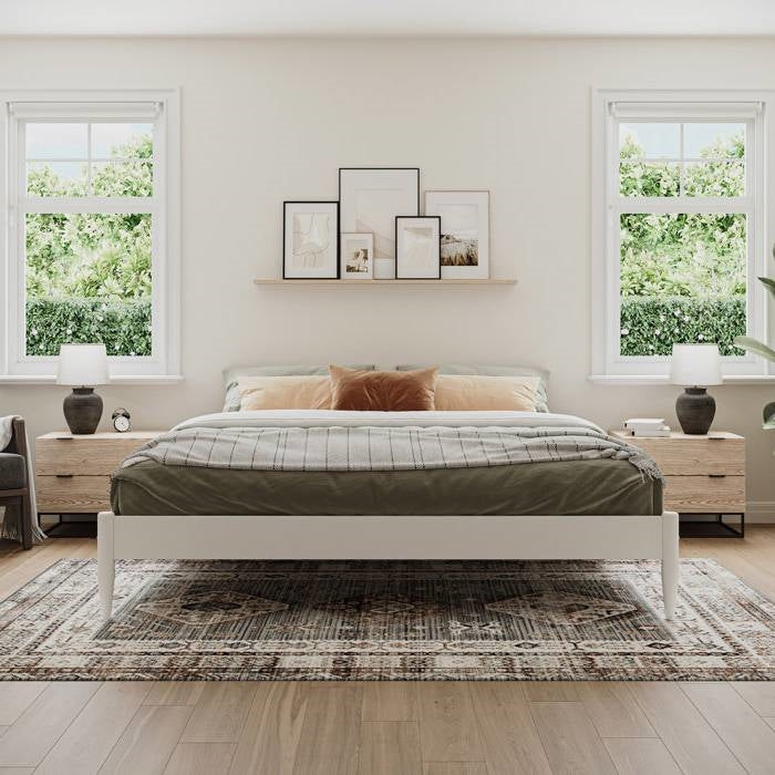 King Size Solid Hardwood Victorian Style White Platform Bed-0