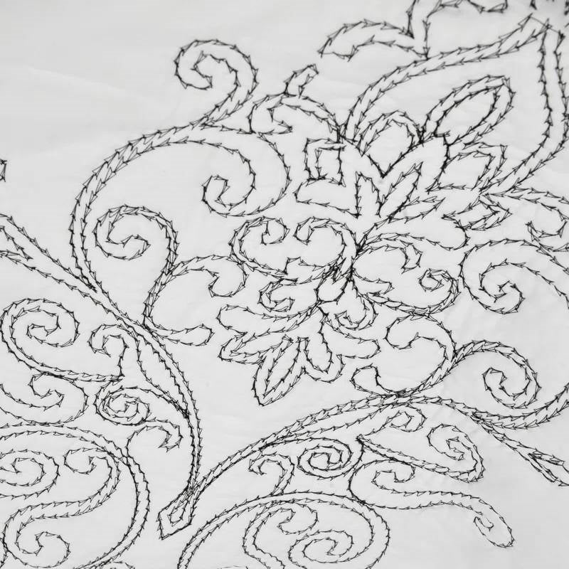 King size White Damask Embroidered 4 Piece Oversized Bedspread Set-2