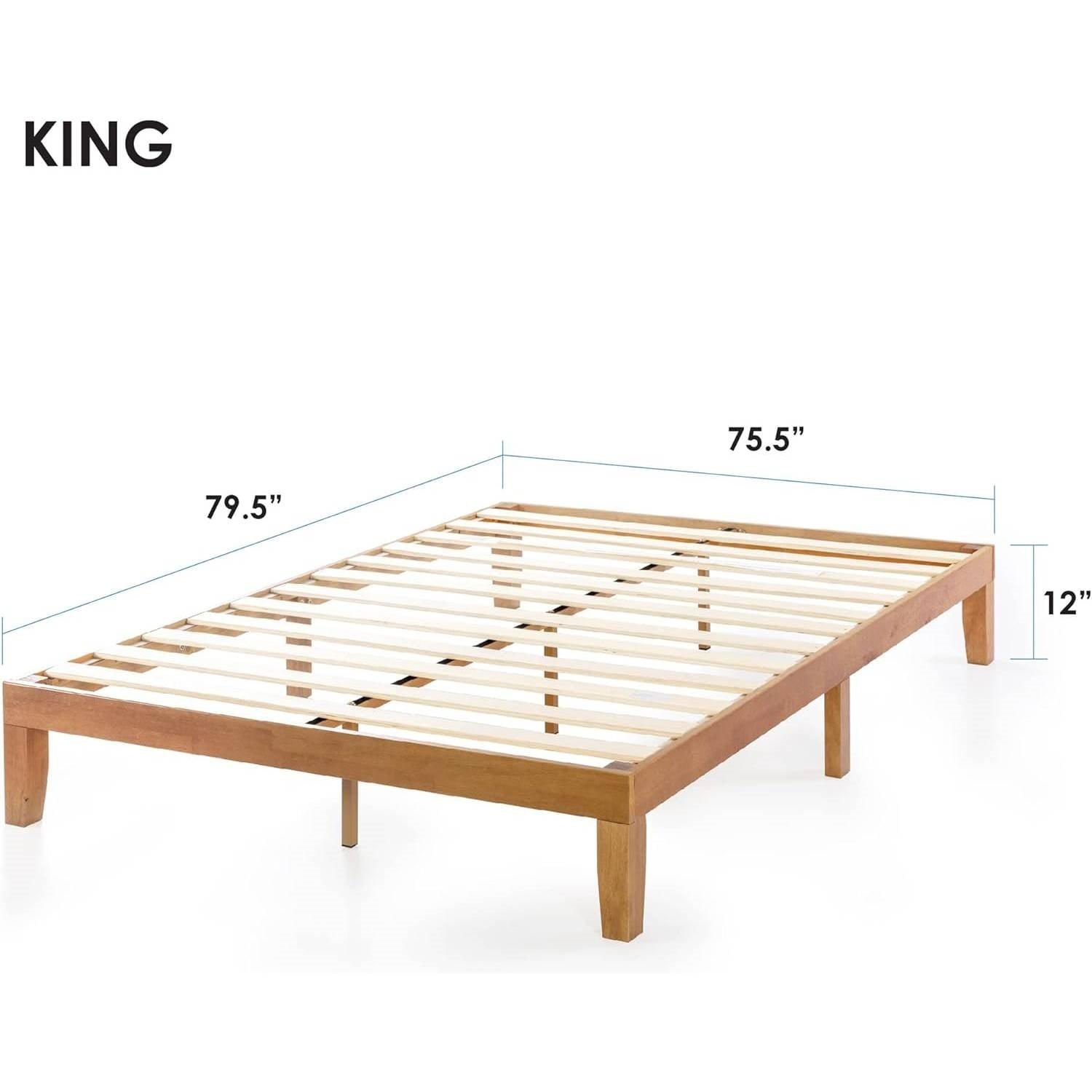 King size Solid Wood Platform Bed Frame in Natural Wooden Finish - PRHOMZ