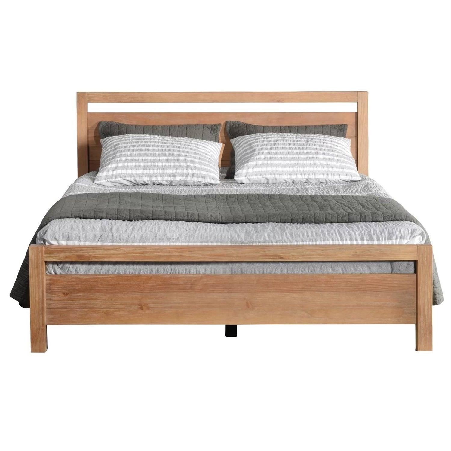 King size Farmhouse Solid Wood Platform Bed Frame with Headboard Footboard - PRHOMZ