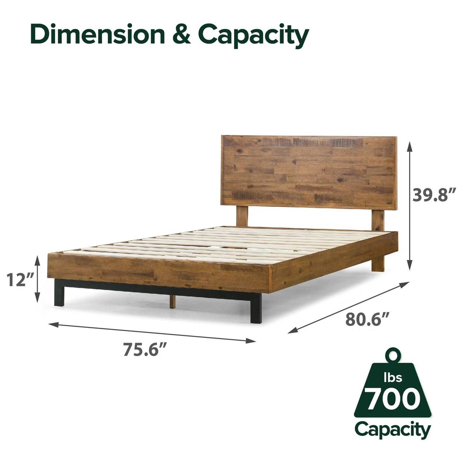 King Solid Wood Modern Platform Bed Frame with Adjustable Height Headboard - PRHOMZ