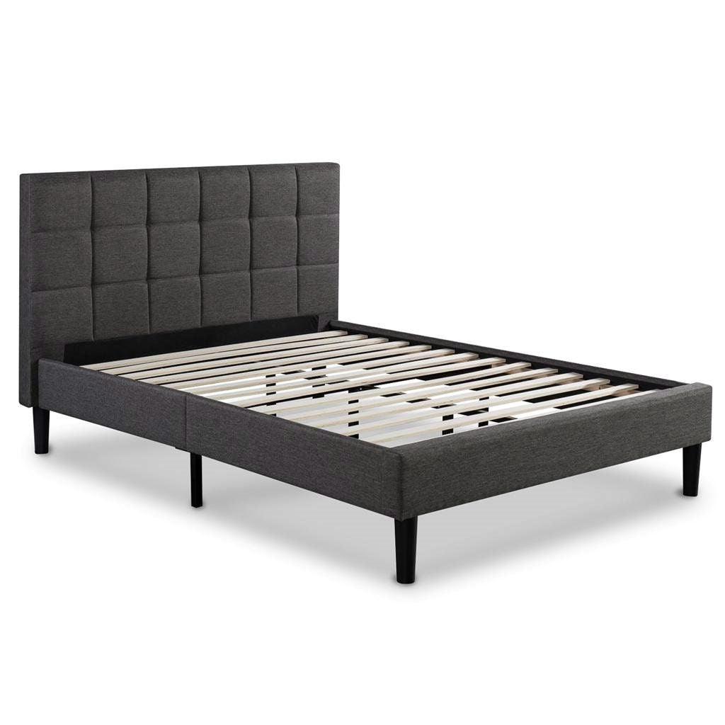 King size Dark Grey Upholstered Platform Bed with Headboard - PRHOMZ
