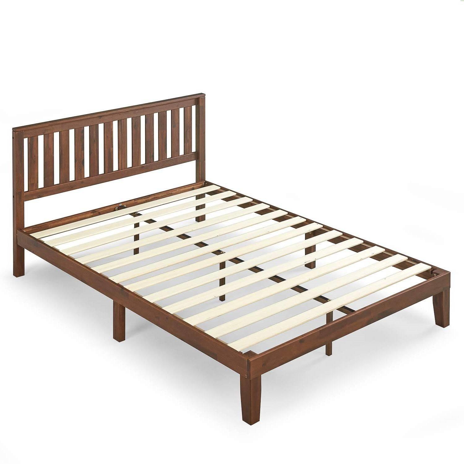 King size Solid Wood Platform Bed Frame with Headboard in Espresso Finish - PRHOMZ