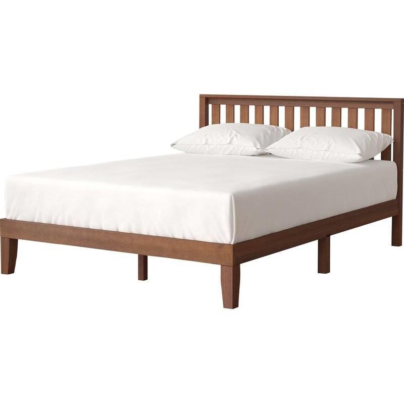 King size Solid Wood Platform Bed Frame with Headboard in Espresso Finish - PRHOMZ