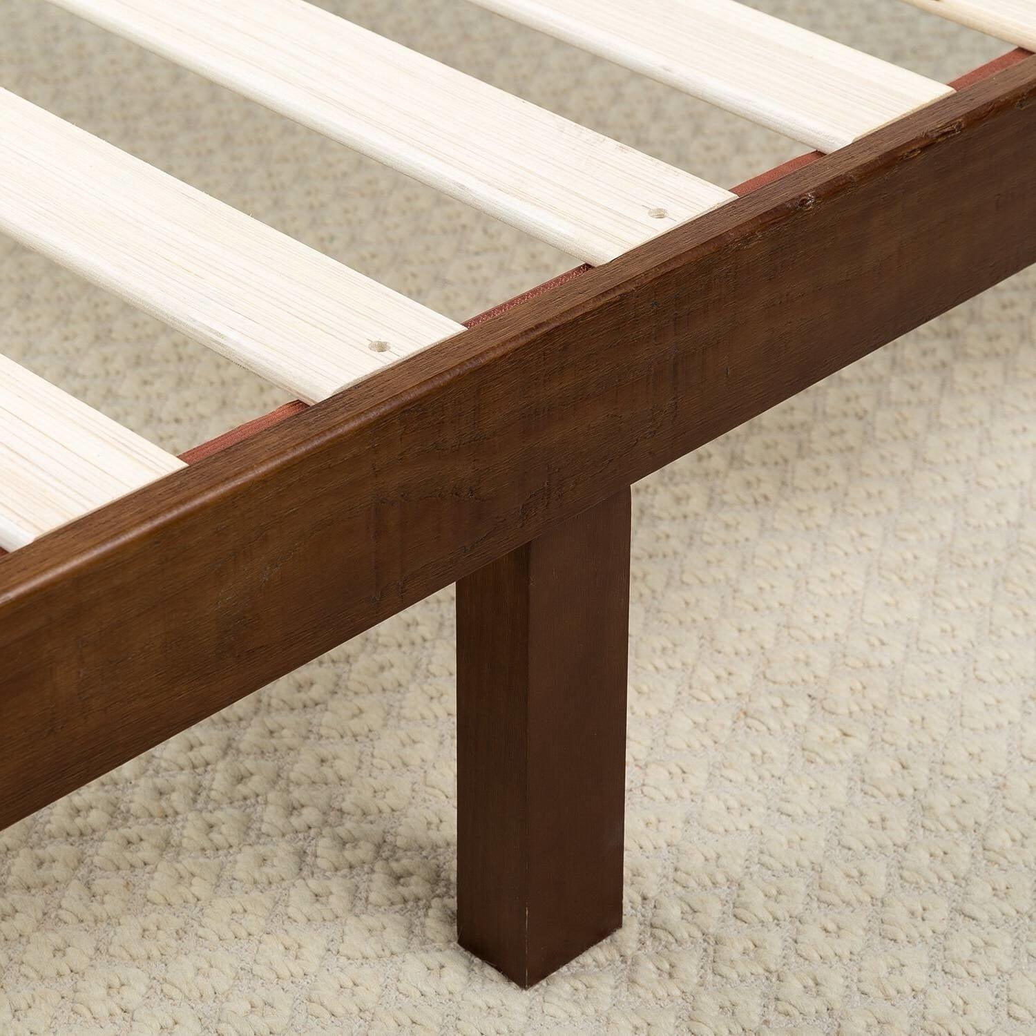 King size Solid Wood Platform Bed Frame with Headboard in Espresso Finish - PRHOMZ