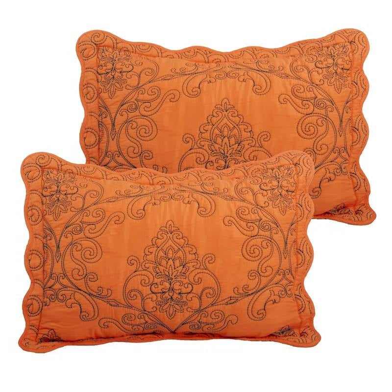 King size Orange Nectarine Damask Embroidered 4 Piece Oversized Bedspread Set