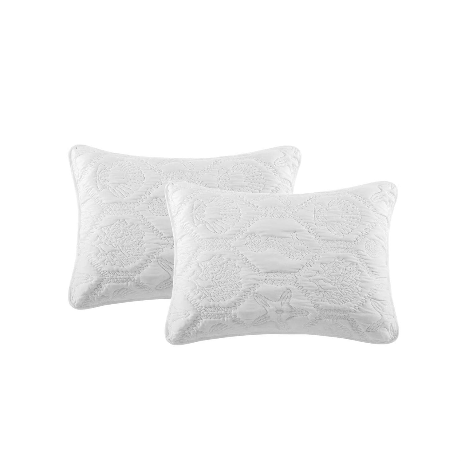 King size Coastal Beach Seashells Starfish Sea Horse White 3-Piece Quilt Set - PRHOMZ