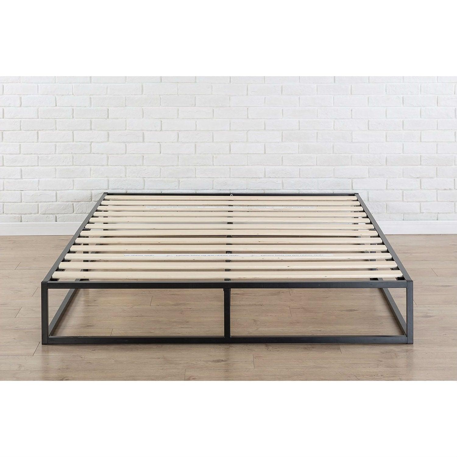 King size Modern 10-inch Low Profile Metal Platform Bed Frame with Wood Slats - PRHOMZ