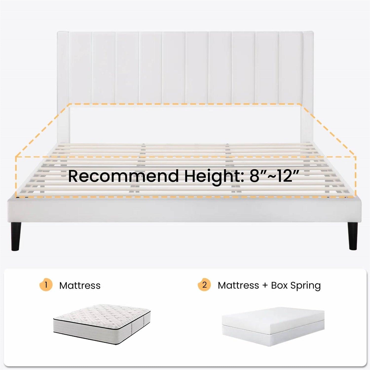 King size White Velvet Upholstered Platform Bed Frame with Headboard - PRHOMZ