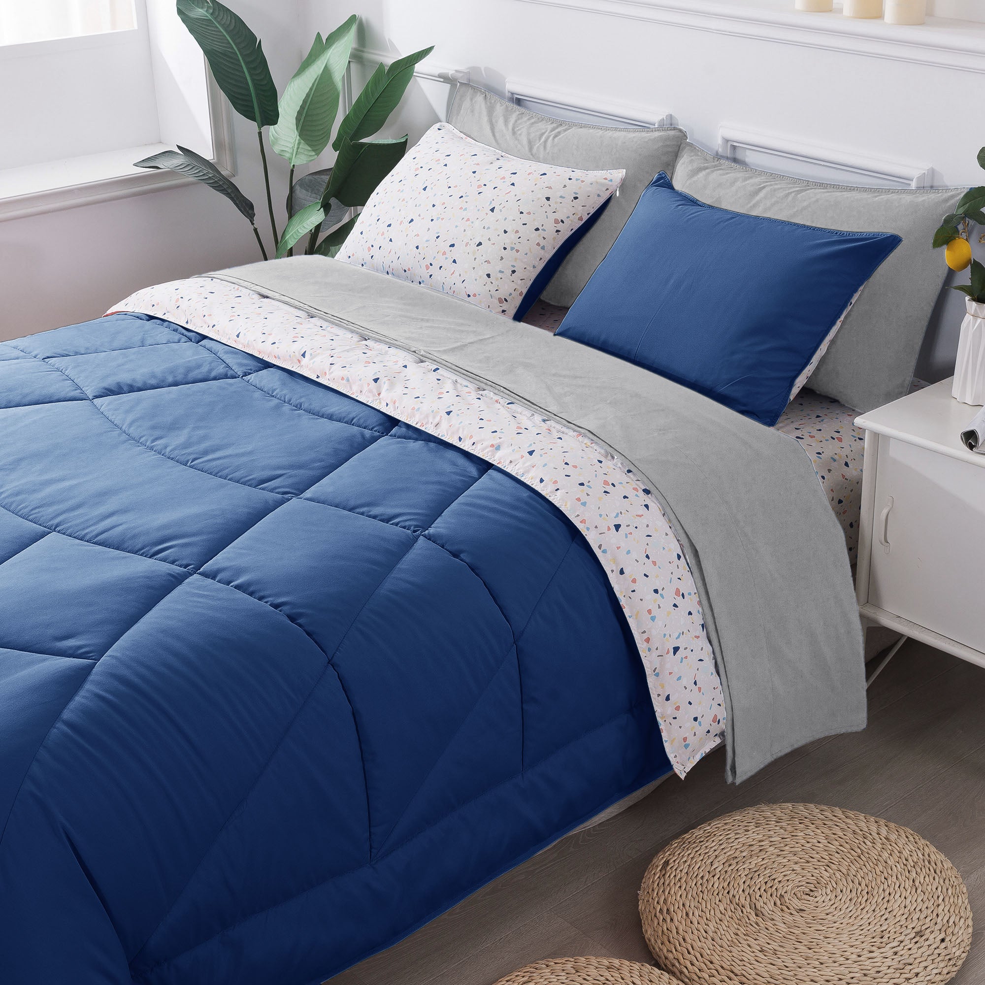 Kasentex Reversible 5 and 7 Piece Ultra Soft Cozy Bed Comforter Sets, Room Decor