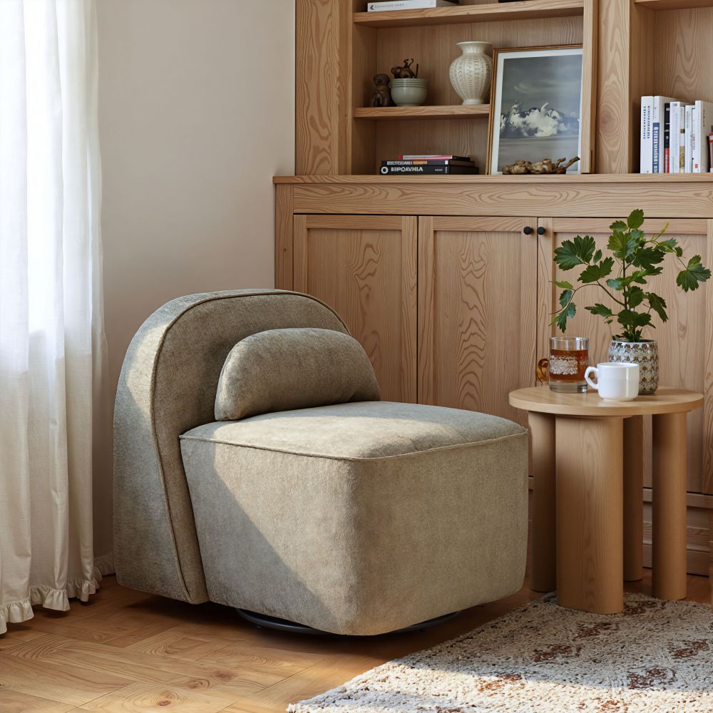 Kakao Shearling Fabric Swivel Club Chair