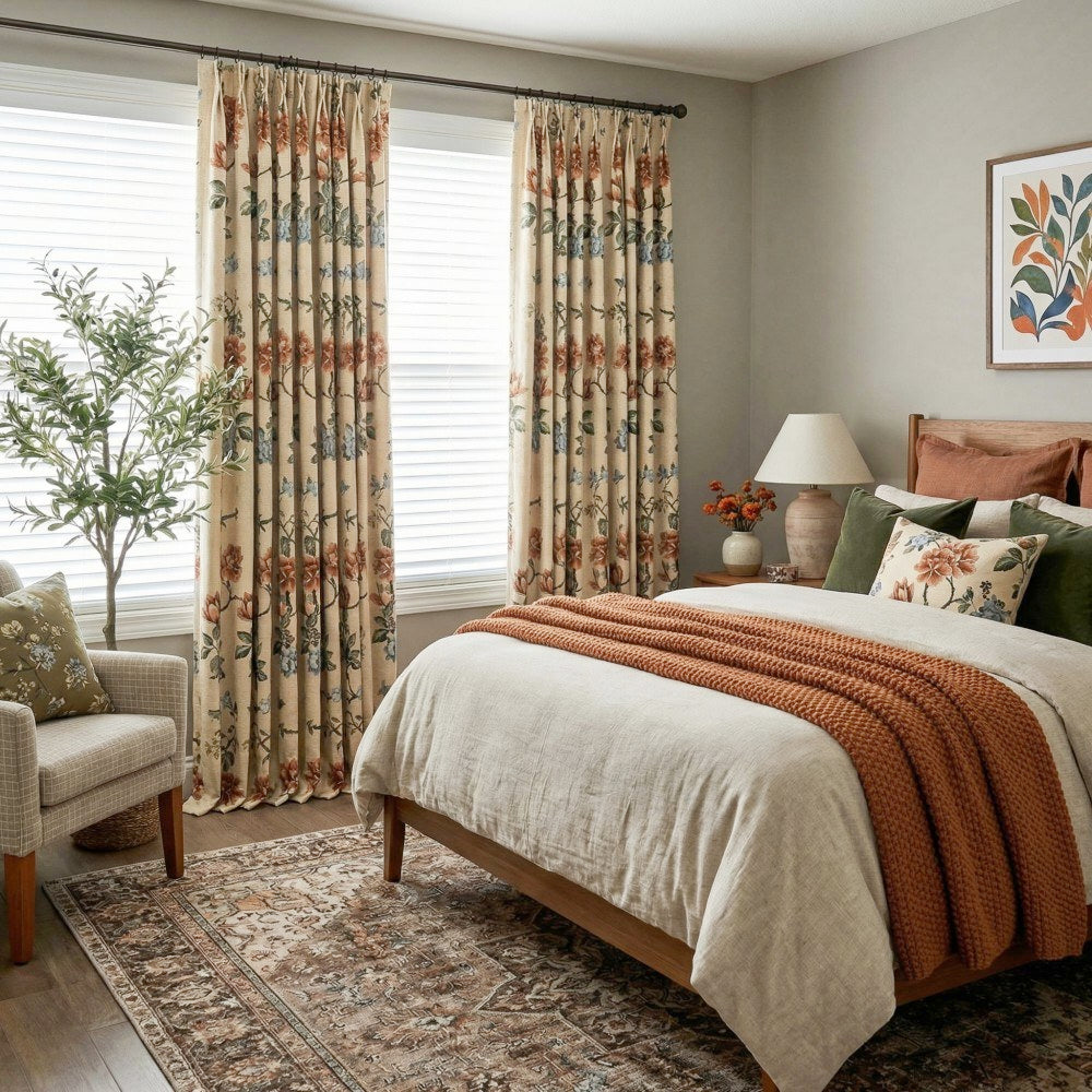 Kaylee Vintage Style Bold Floral Cotton Curtains