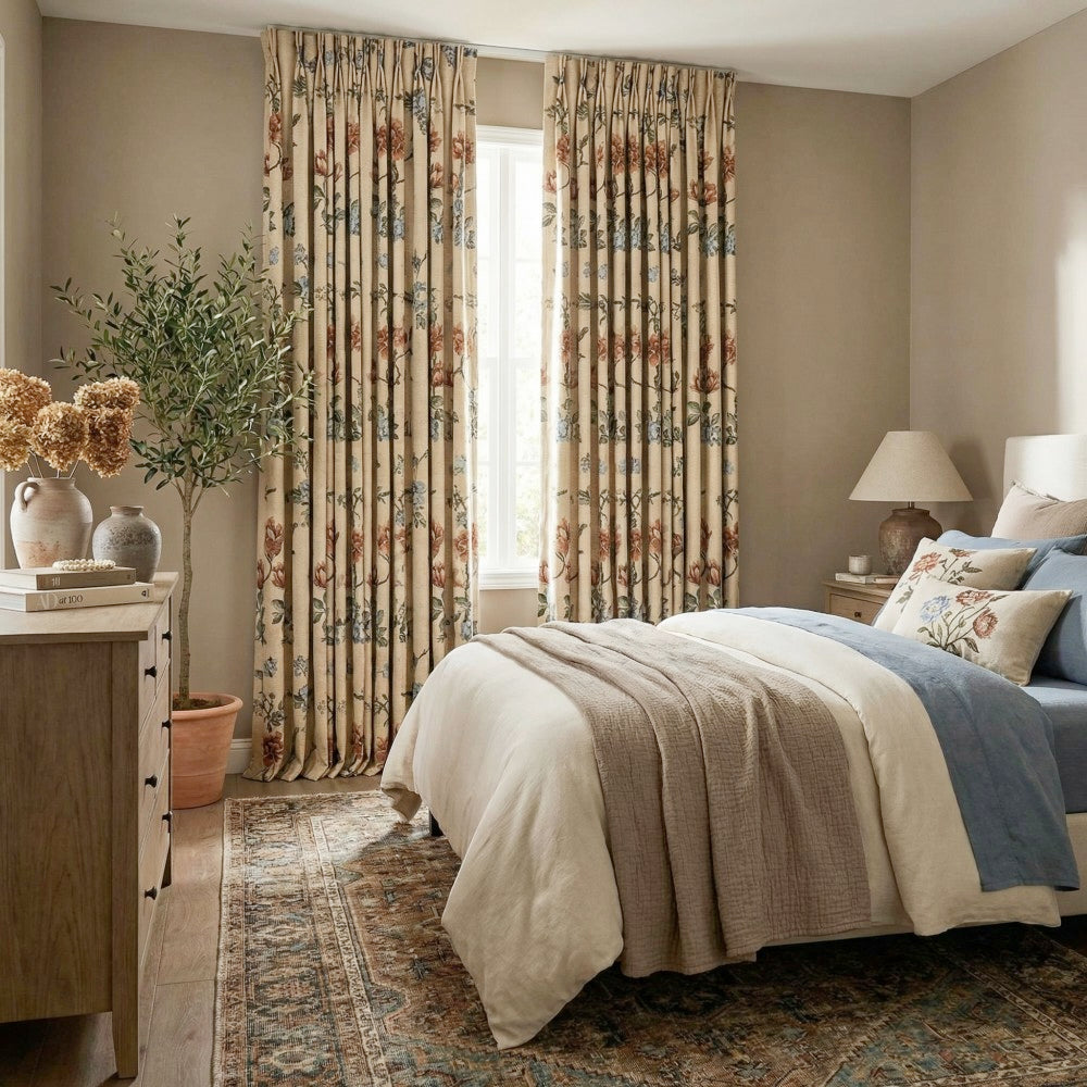 Kaylee Vintage Style Bold Floral Cotton Curtains