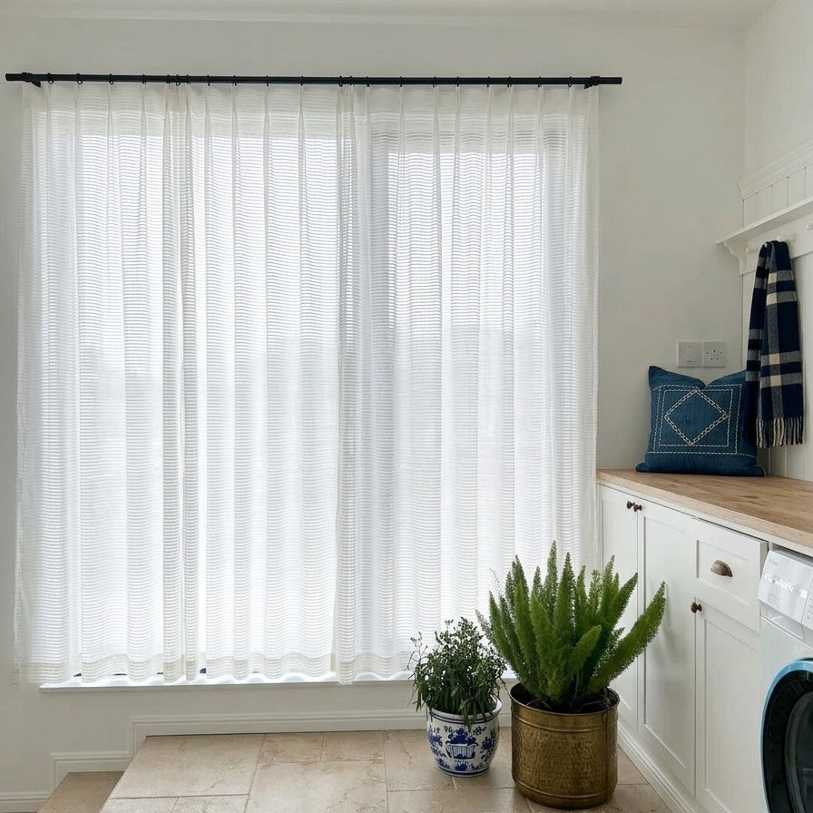 Kerry Striped White Sheer Curtains