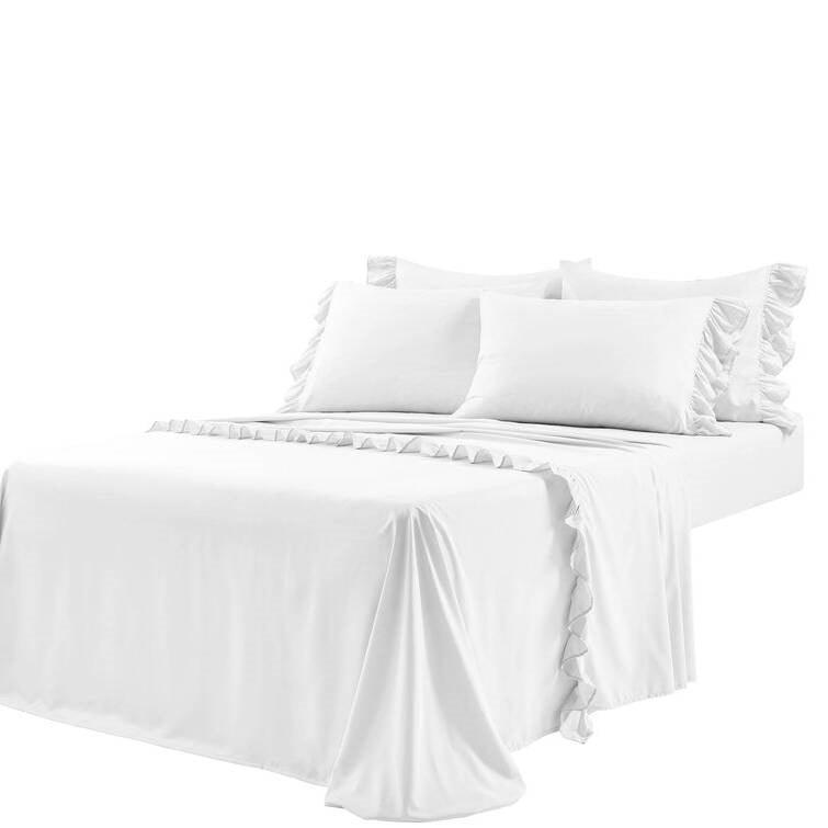 Kingn size 6-Piece White Microfiber Sheet Set with Ruffled Edges - PRHOMZ