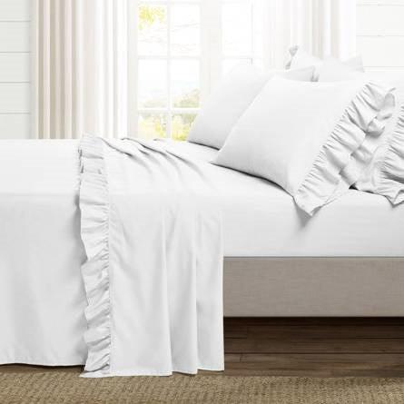 Kingn size 6-Piece White Microfiber Sheet Set with Ruffled Edges - PRHOMZ