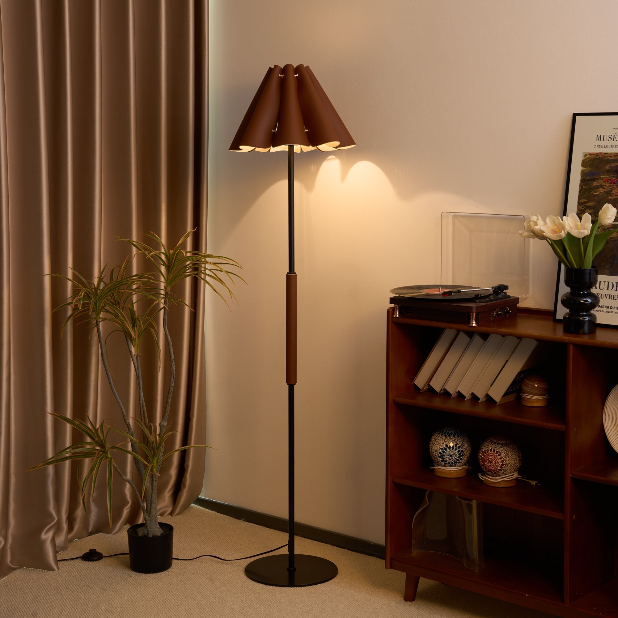 Floor Lamp with Leather Lampshade-2