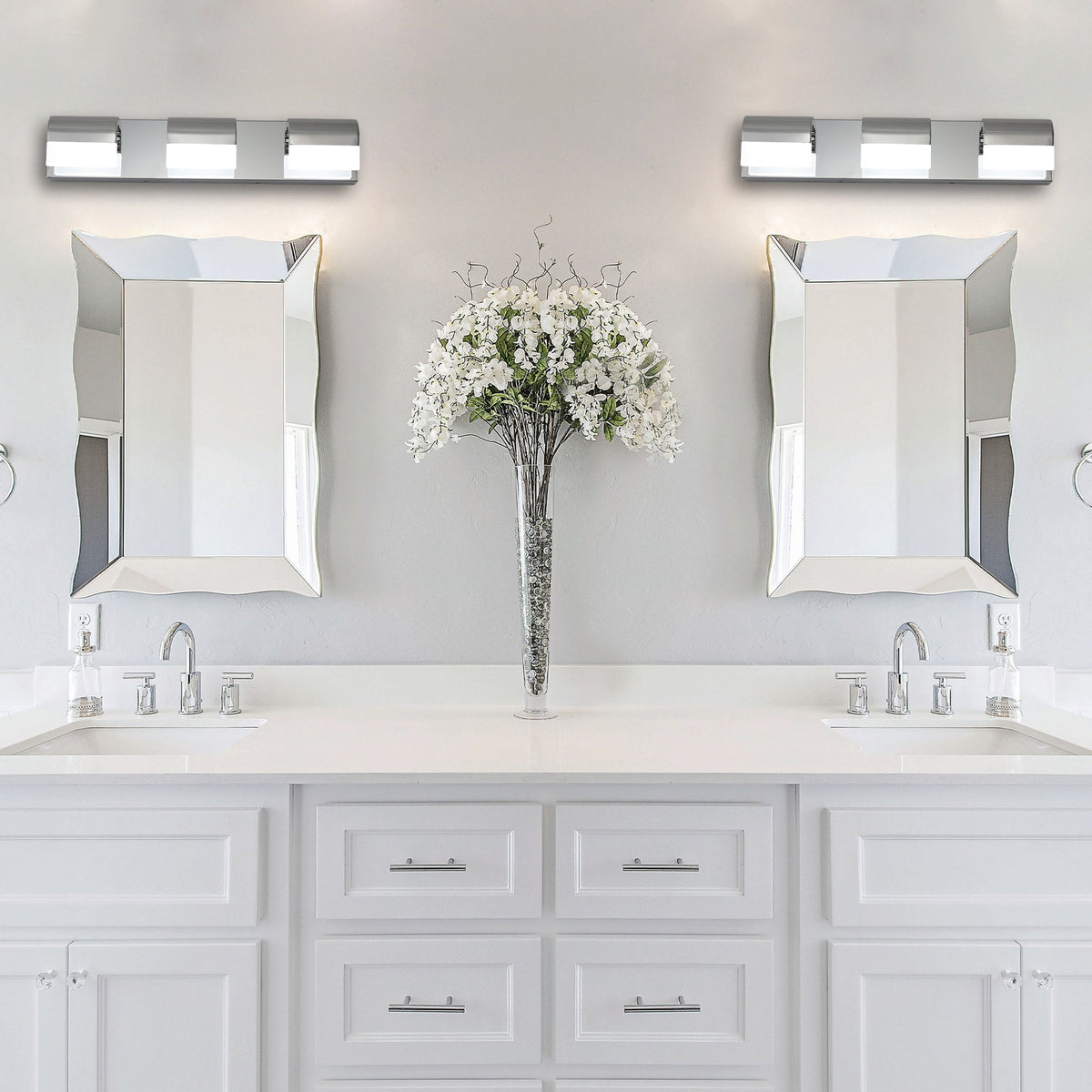 LED Bathroom Vanity Light | 3/4/5/6-Light Chrome Stainless Steel Wall Sconce with Acrylic Shade — Over Mirror, Moisture-Proof