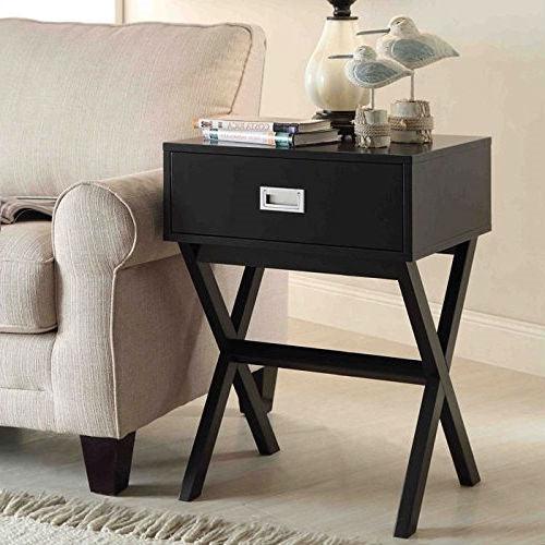 Modern 1-Drawer Bedside Table Nightstand End Table in Black Wood Finish - PRHOMZ