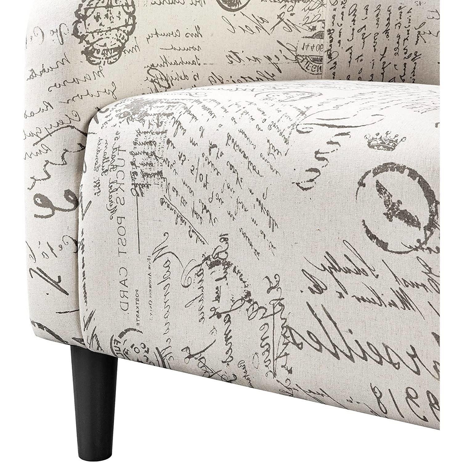 Letter Print French Upholstered Barrel Chair and Ottoman Set - PRHOMZ