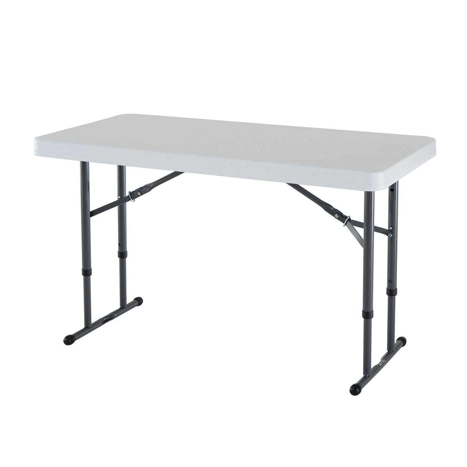 Adjustable Height 4-Foot Commercial Folding Table with White HDPE Top - PRHOMZ
