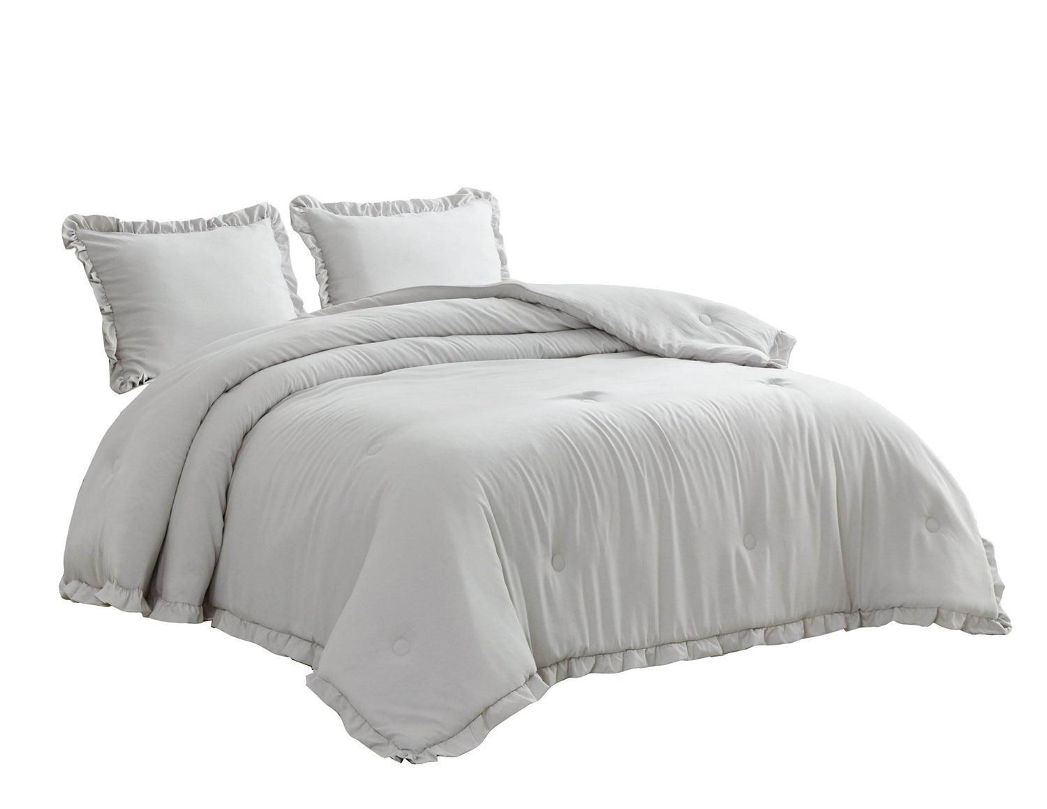 Full Size Grey Stone Washed Ruffled Edge Microfiber Comforter Set - PRHOMZ