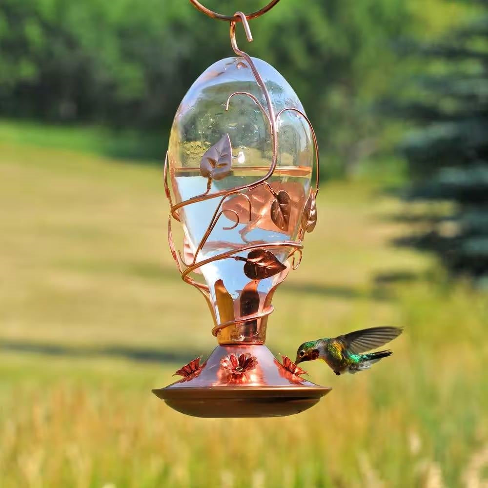 Copper and Glass Hummingbird Feeder - 32 Fl. oz. Nectar Capacity-0