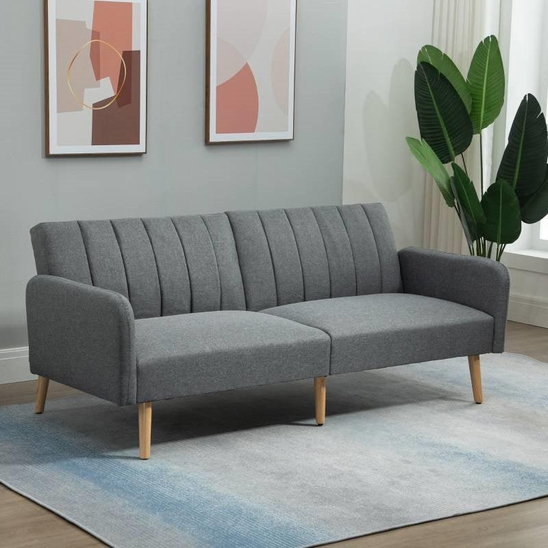 Modern Mid-Century Light Gray Linen-touch Polyester Futon Sleeper Sofa Bed - PRHOMZ