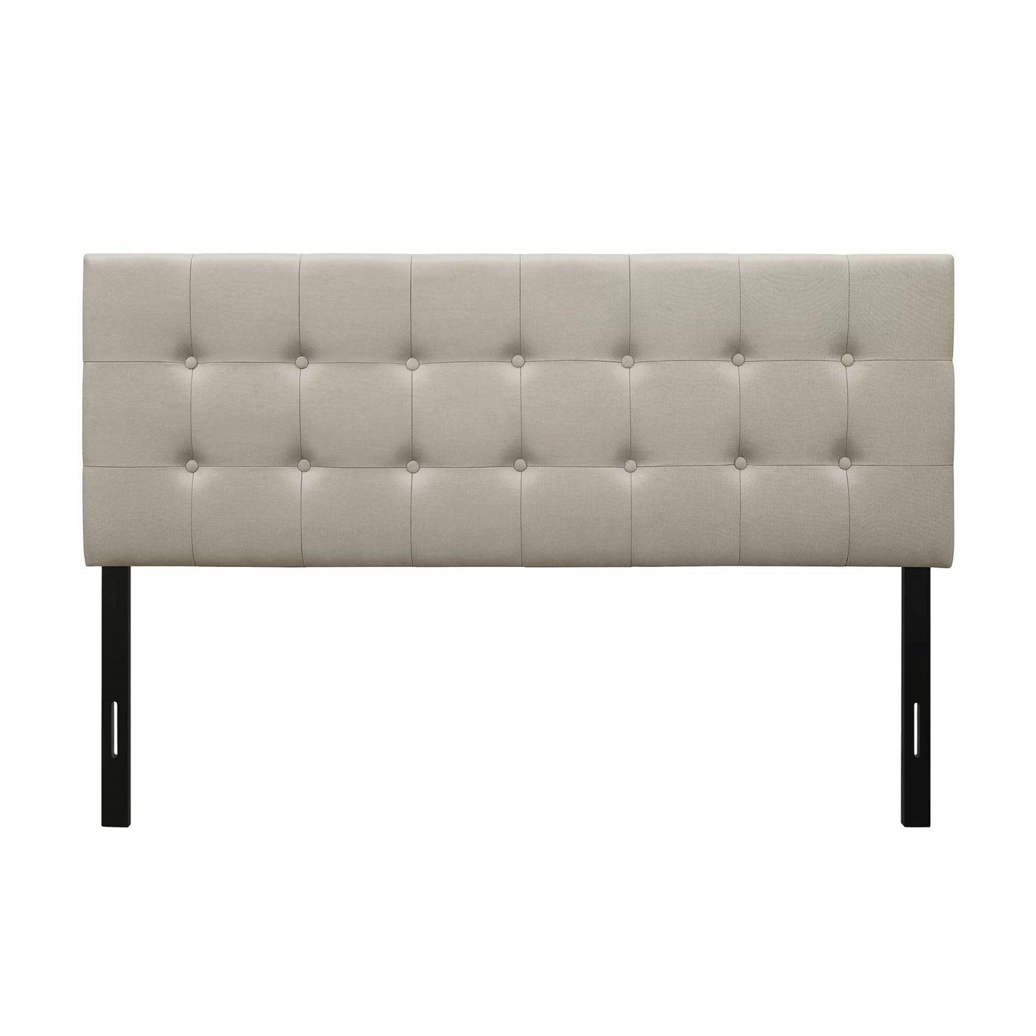 Full size Button-Tufted Headboard in Light Grey Taupe Beige Upholstered Fabric - PRHOMZ
