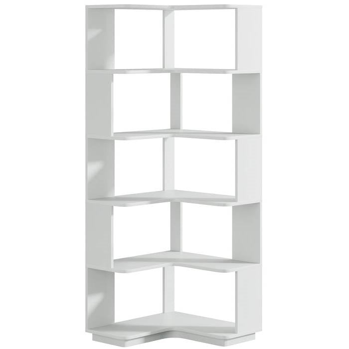Multifunctional 6 Shelf Corner L-Shaped Bookcase in Sliver Grey Wood Finish-0