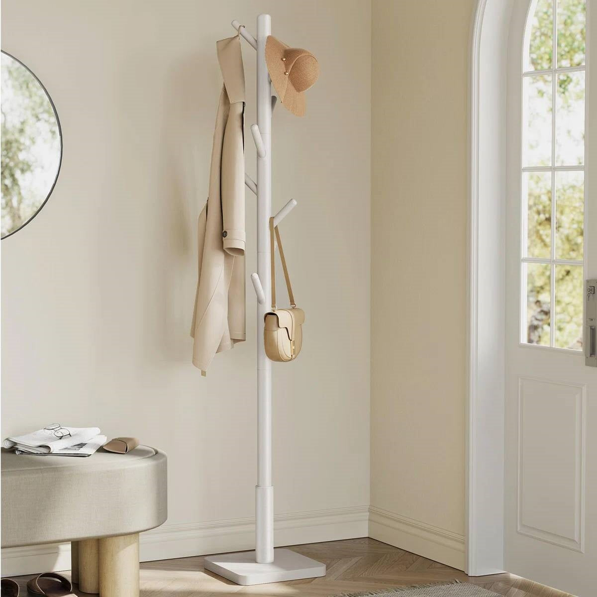 Modern Farmhouse Solid Wood Coat Rack Entryway Hall Tree Hat Stand in Light Grey-0