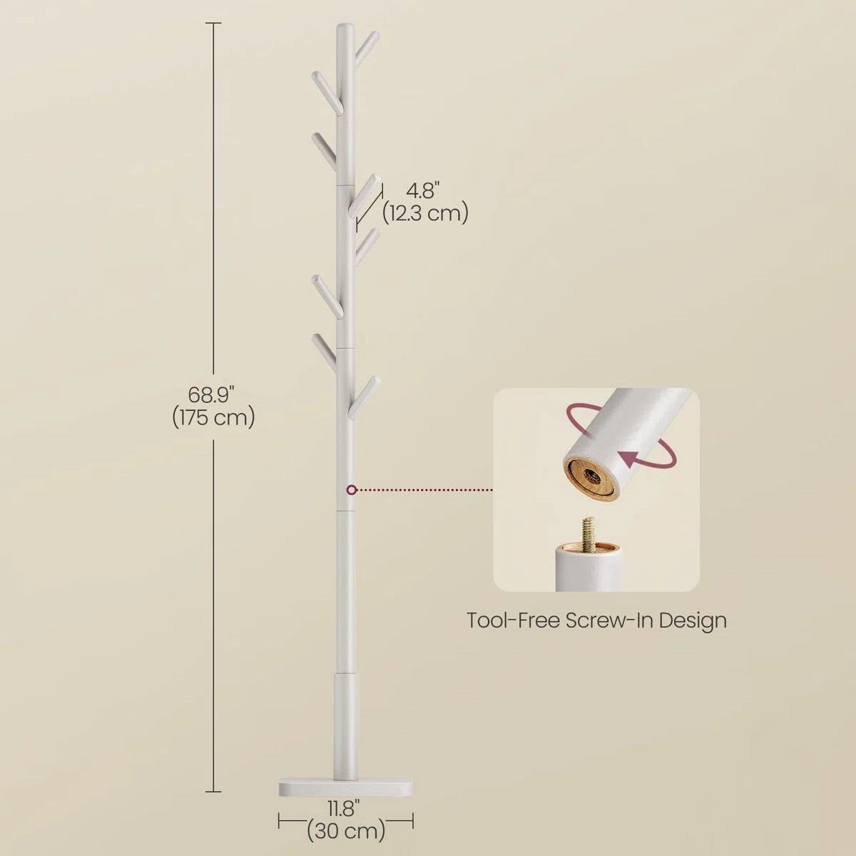 Modern Farmhouse Solid Wood Coat Rack Entryway Hall Tree Hat Stand in Light Grey-4