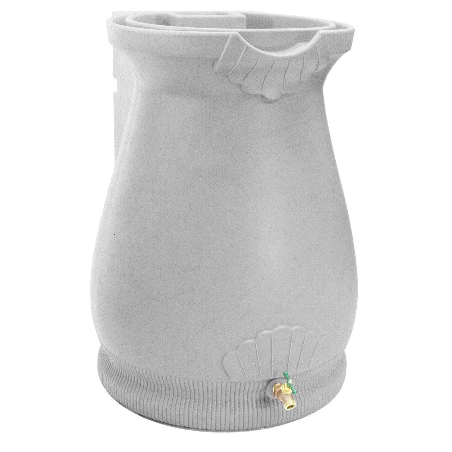 Light Grey Granite 65 Gallon Plastic Urn Rain Barrel with Planter Top - PRHOMZ