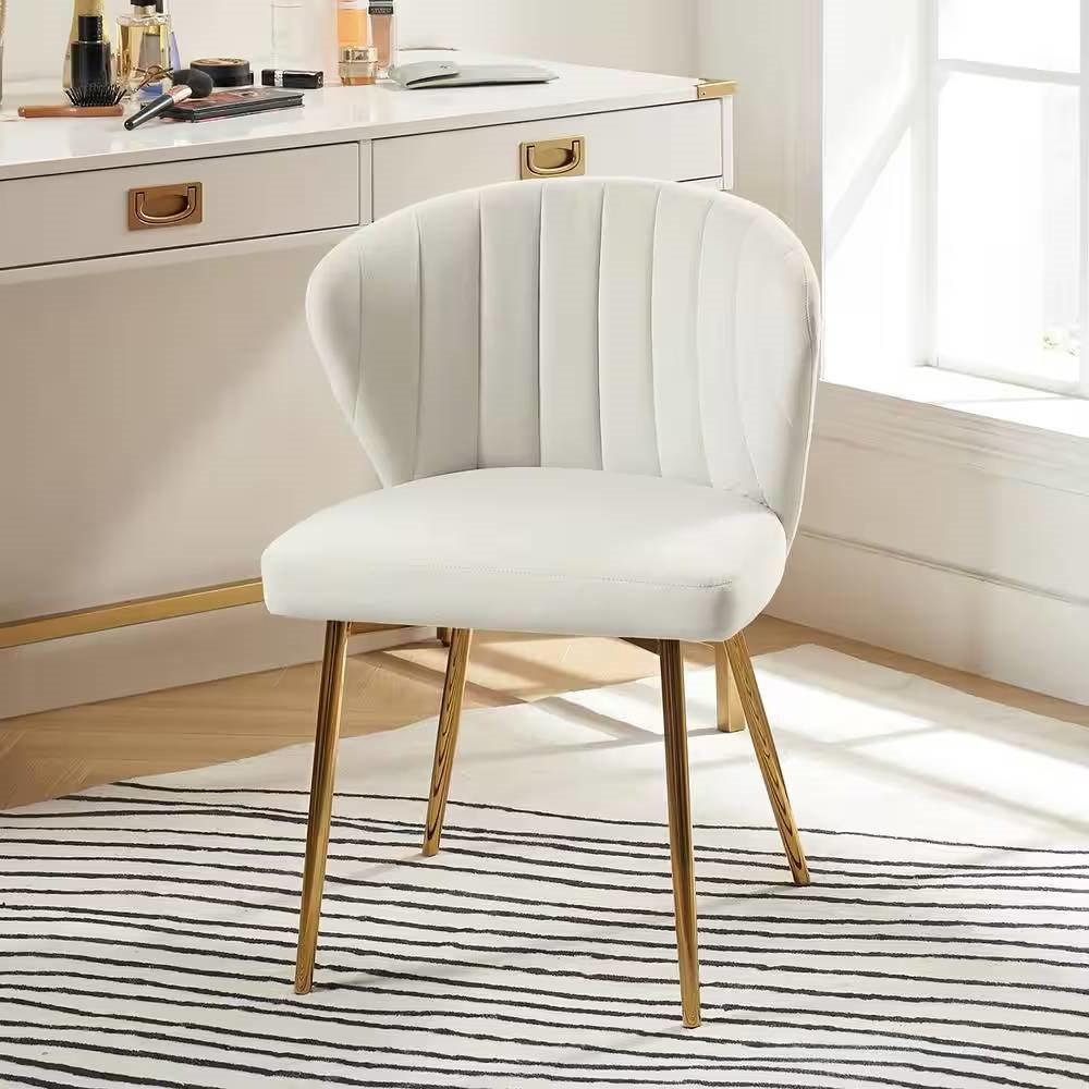 Ivory White Velvet Upholstered Wingback Accent Side Chair with Gold Metal Legs - PRHOMZ