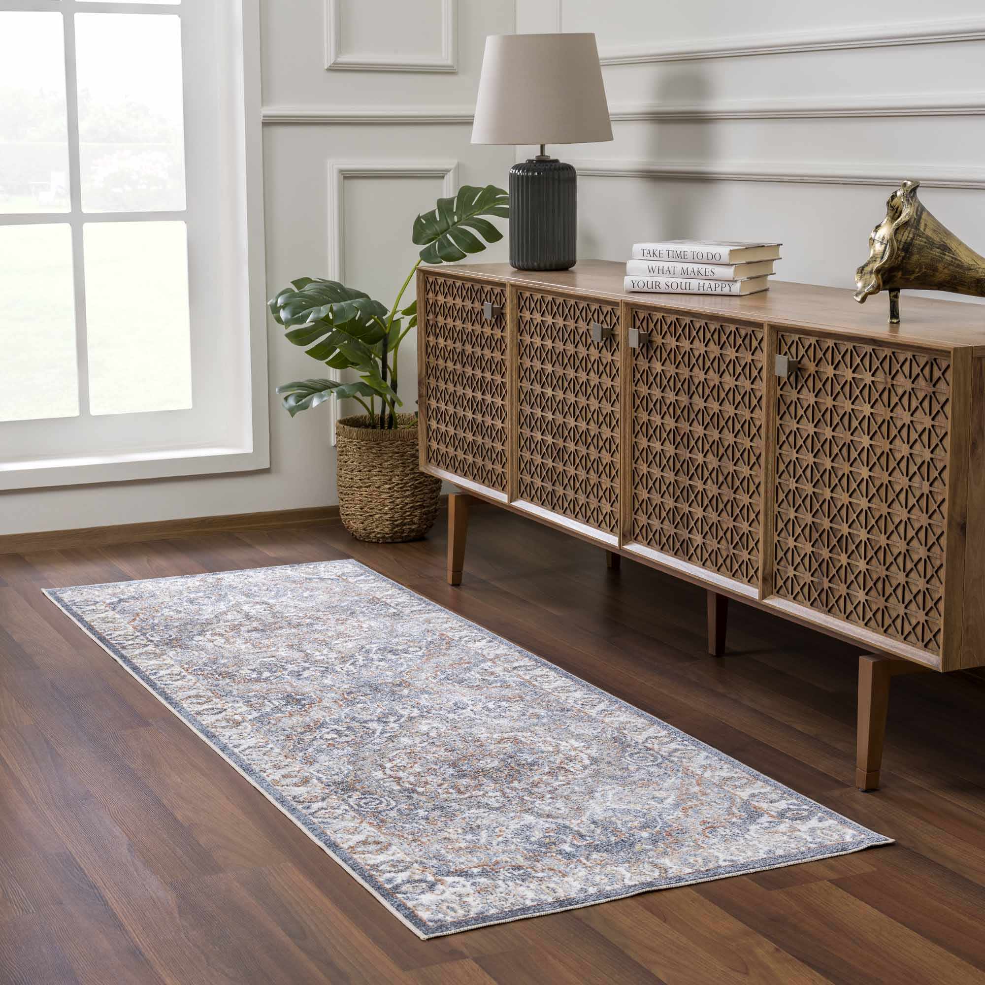Aurum Blue & Beige Washable Area Rug
