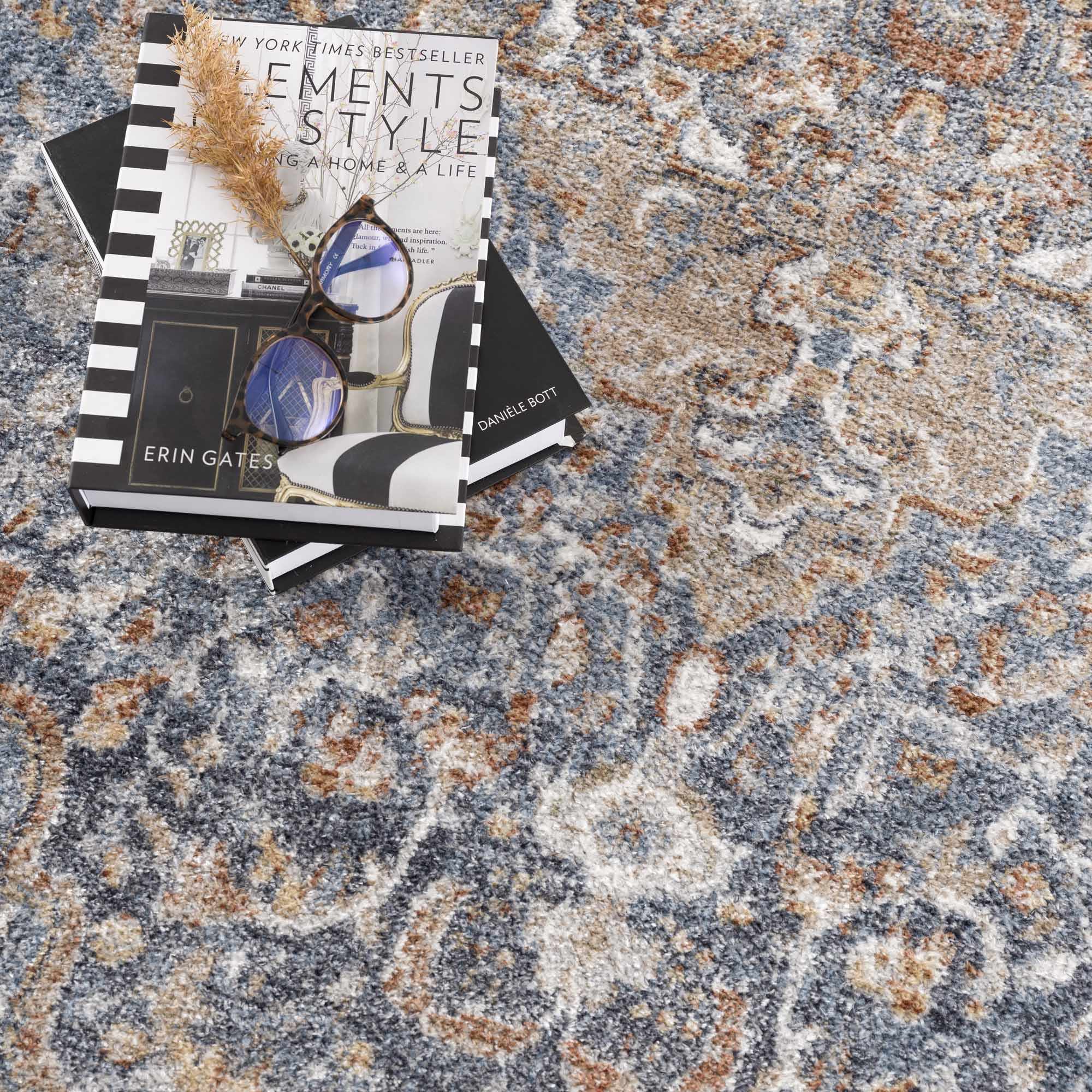 Aurum Blue & Beige Washable Area Rug