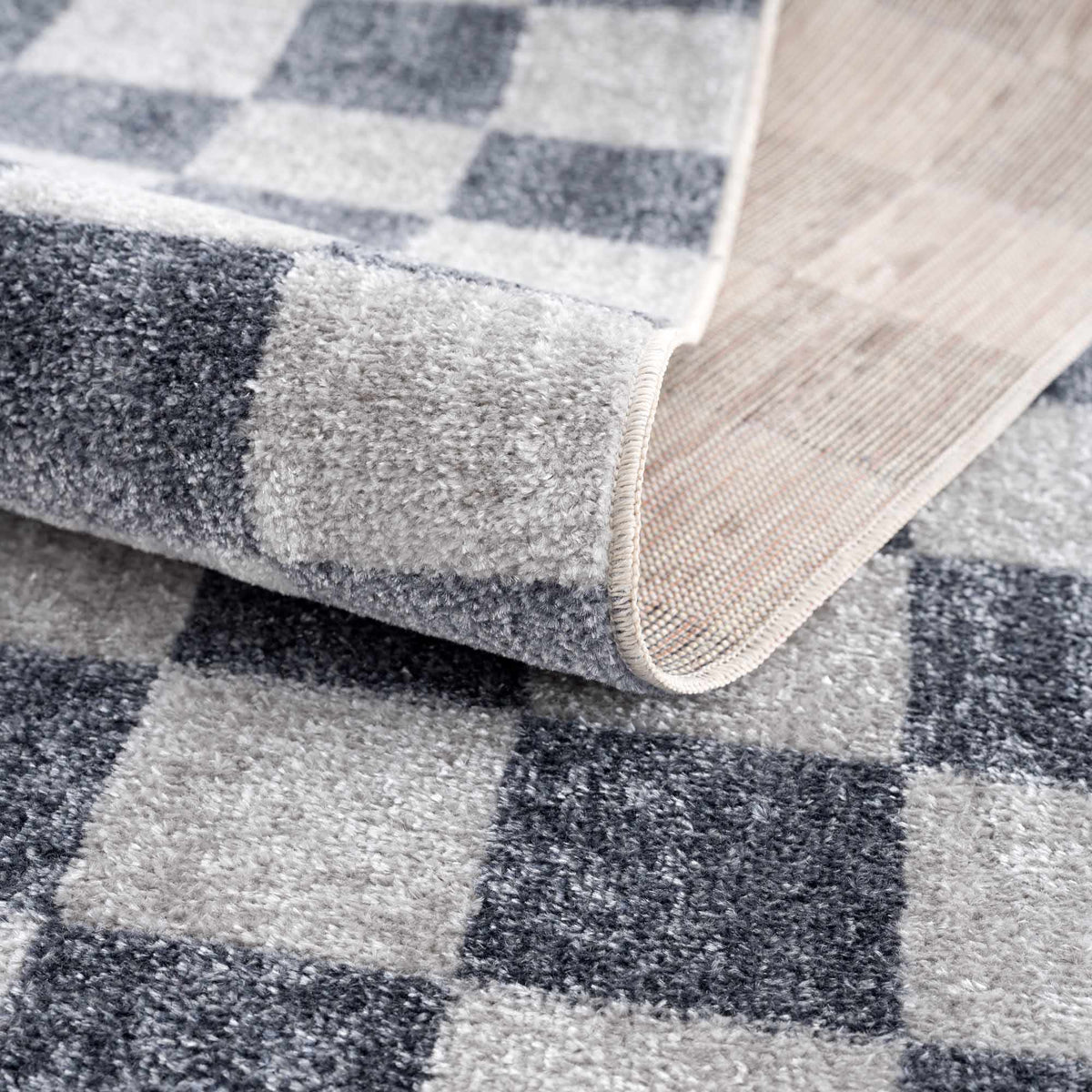 Alie Blue Gray Checkered Washable Rug