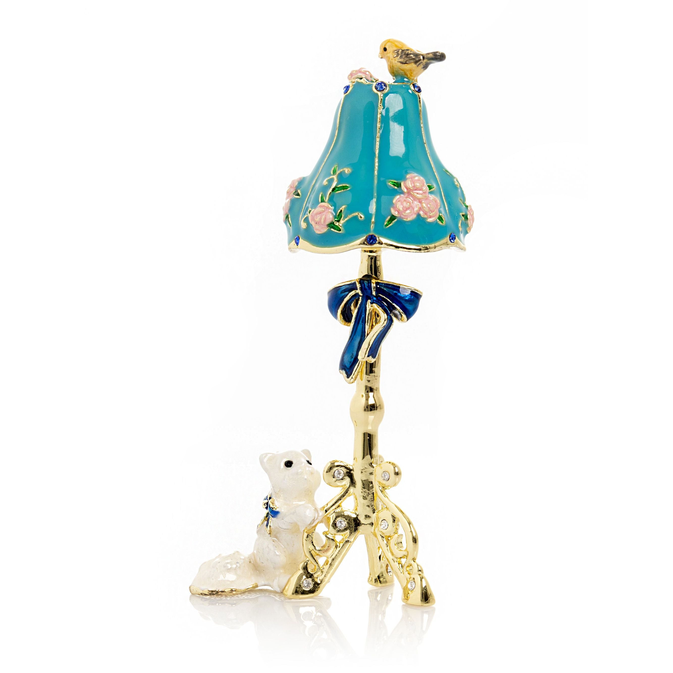Gold Standing Lamp with Cat and Bird-0