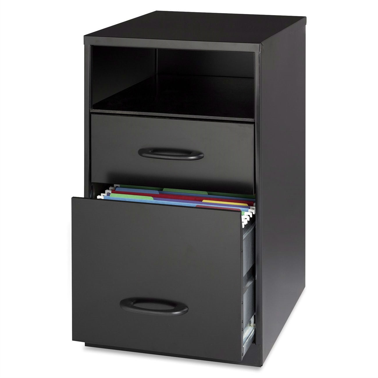 Black Metal 2-Drawer Filing Cabinet with Office Storage Shelf-0