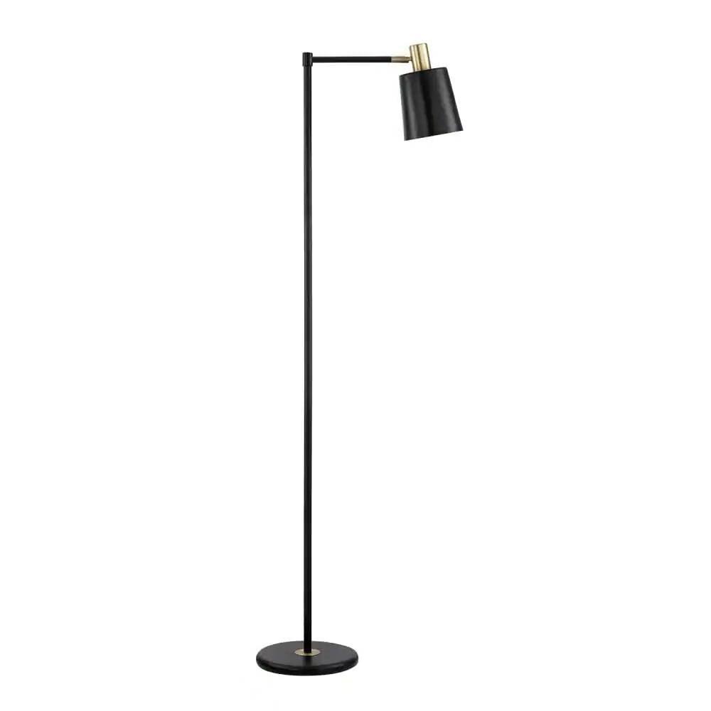 60-inch Industrial Modern Black Metal Floor Lamp with Gold Accents - PRHOMZ