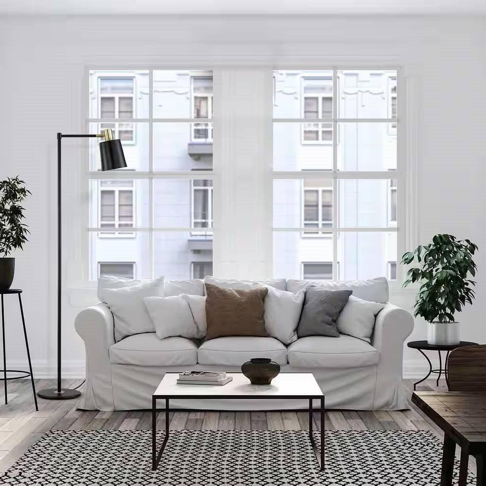 60-inch Industrial Modern Black Metal Floor Lamp with Gold Accents - PRHOMZ