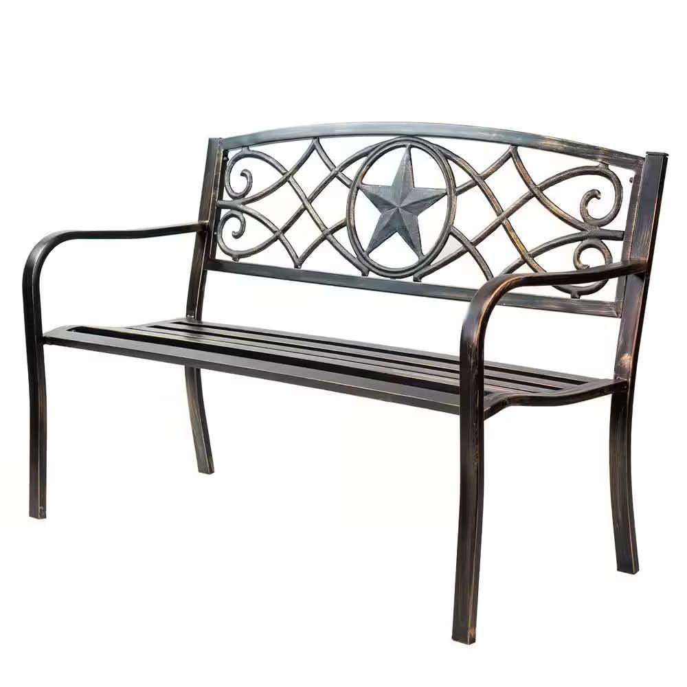 Powder Coated Steel 4-ft. Outdoor Patio Garden Bench in Bronze Metal Finish - PRHOMZ
