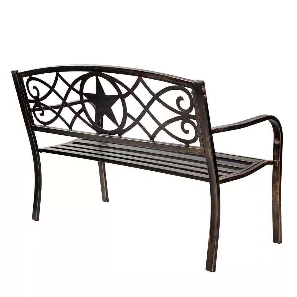 Powder Coated Steel 4-ft. Outdoor Patio Garden Bench in Bronze Metal Finish - PRHOMZ