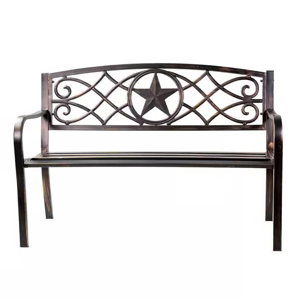 Powder Coated Steel 4-ft. Outdoor Patio Garden Bench in Bronze Metal Finish - PRHOMZ
