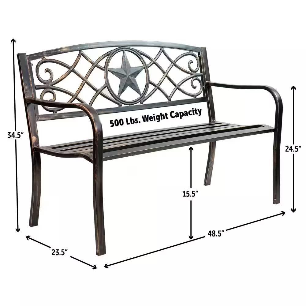 Powder Coated Steel 4-ft. Outdoor Patio Garden Bench in Bronze Metal Finish - PRHOMZ