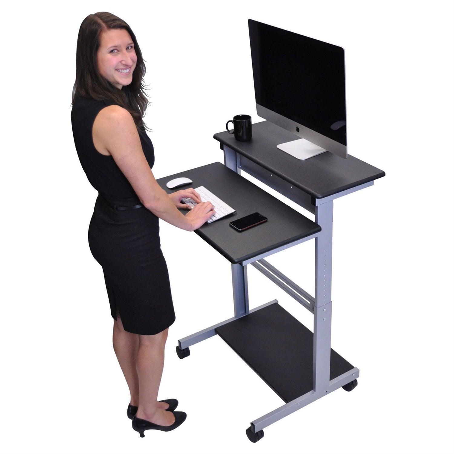 Mobile 31.5-inch Stand Up Computer Desk in Black - PRHOMZ