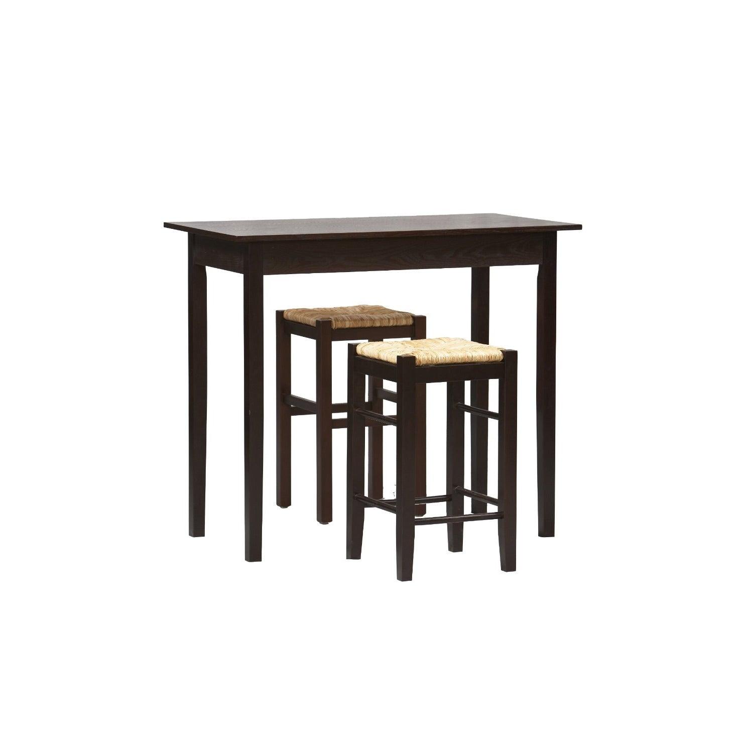 3 Piece Espresso Dining Set with Table and 2 Backless Stools - PRHOMZ