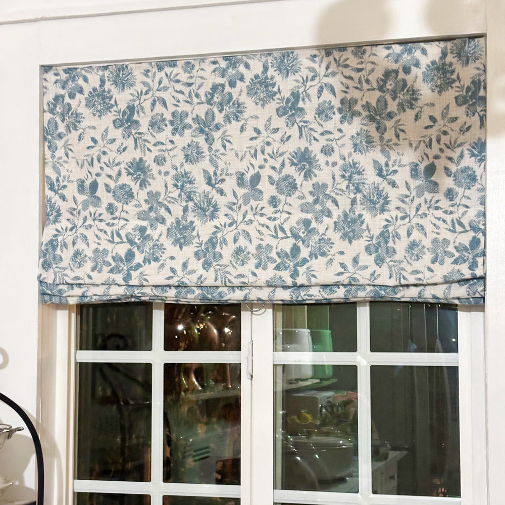 Lanka Blue Floral Roman Shade